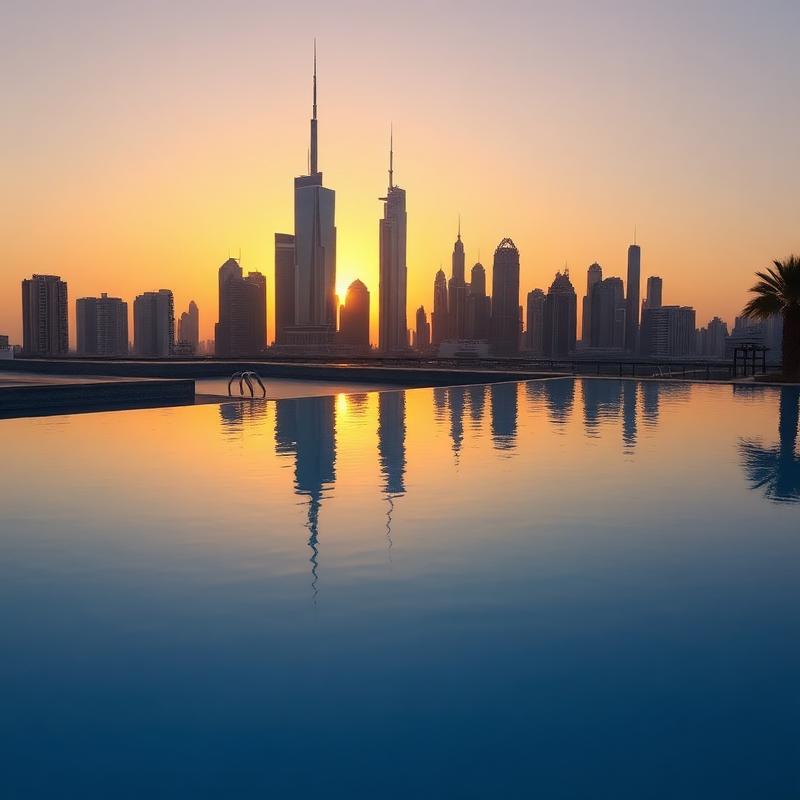 Infinity pool with Dubai skyline
